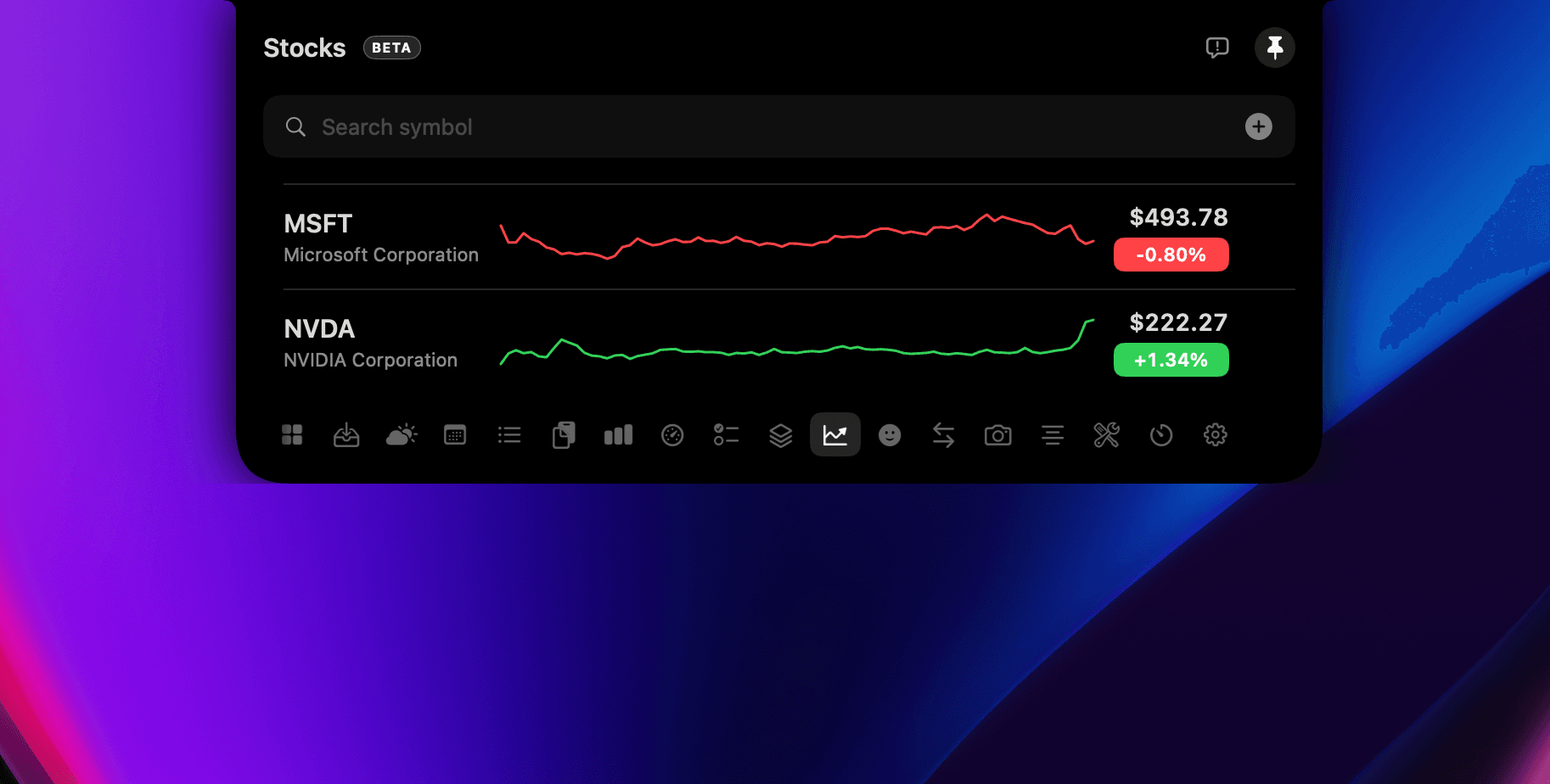 Stocks screenshot